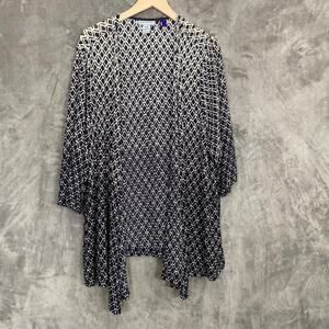 Catherines Womens Cardigan Size 3XW Petite Ombre Black White Geometric Open Knit